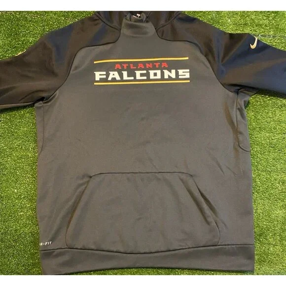 Altanta Falcons hoodie mens large black gray nike therma fit sweatshirt HFL 38 - Picture 6 of 13